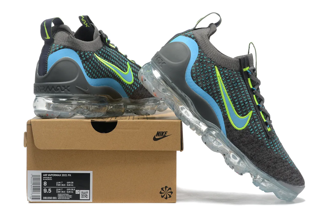 Nike Air VaporMax Flyknit Black Blue Engineered Knit Upper Visible Cushioning Sole Running Shoes 8