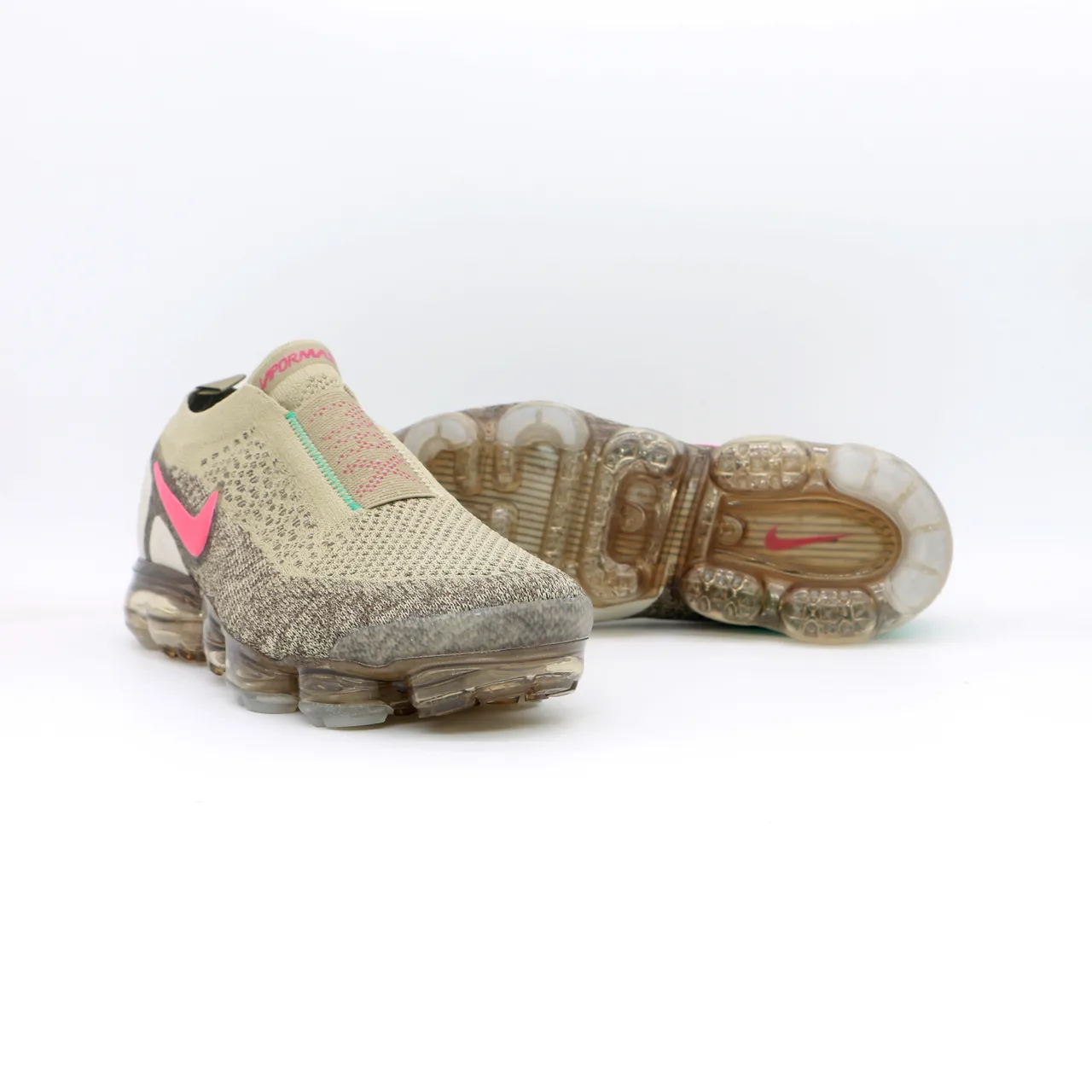 Nike Air VaporMax Flyknit Slip-On Olive Pink Lifestyle Sneakers 3