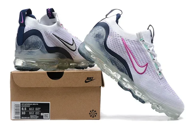 Nike Air VaporMax Flyknit Women's White Pink Navy Lifestyle Sneakers 8