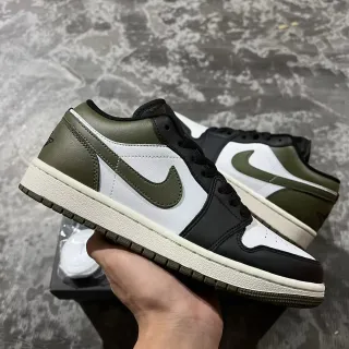 Nike Army Green Black Low-Top Leather-Paneled Lifestyle Sneakers