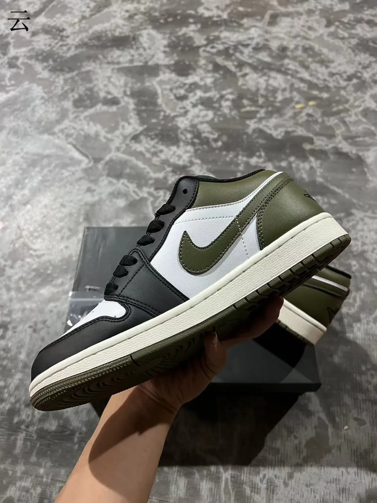 Nike Army Green Black Low-Top Leather-Paneled Lifestyle Sneakers 5
