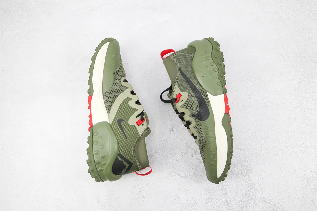 Nike Army Green Black Olive Mesh Upper Sculpted Wavy Midsole Lifestyle Sneakers 2