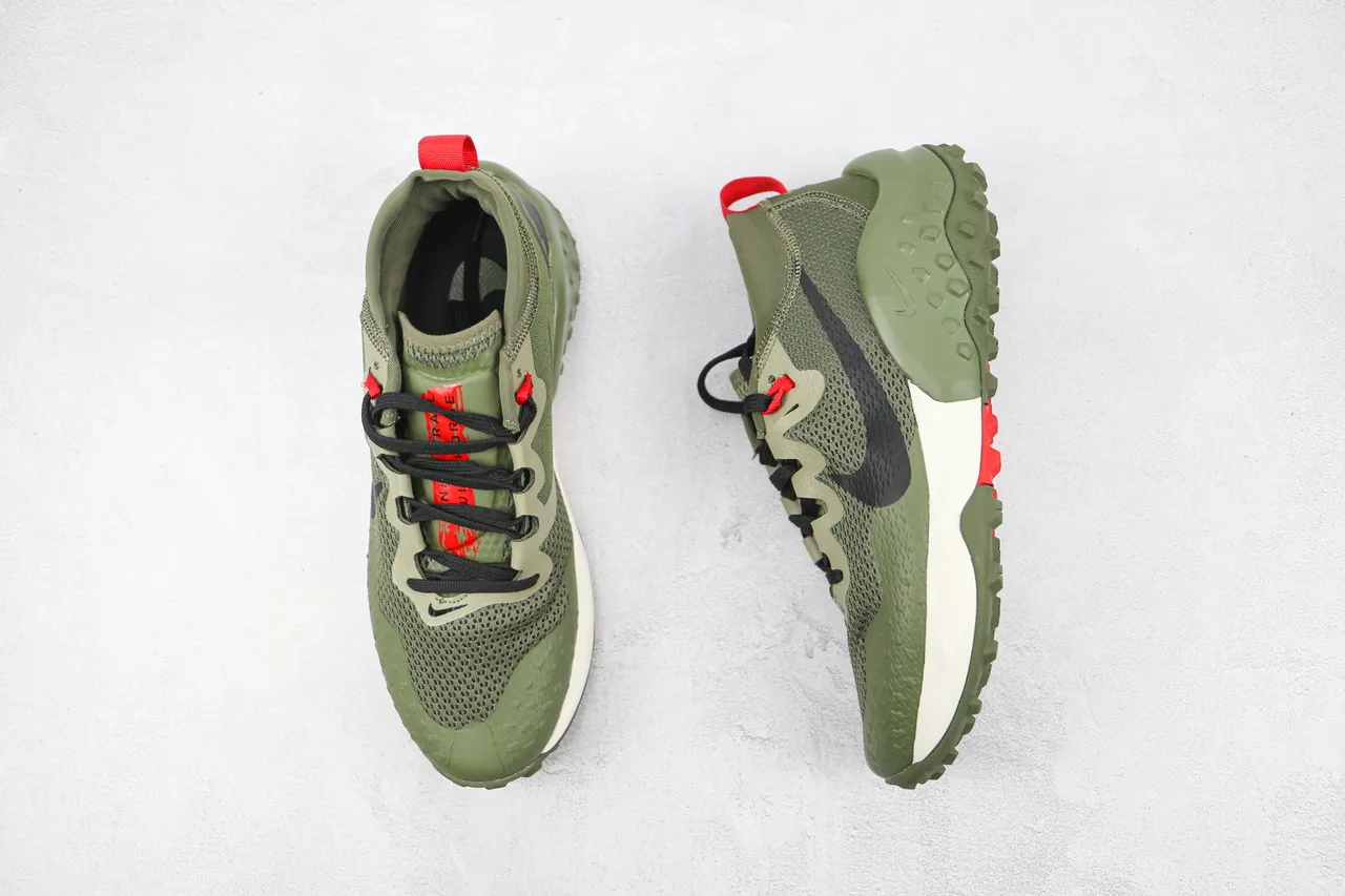 Nike Army Green Black Olive Mesh Upper Sculpted Wavy Midsole Lifestyle Sneakers 3