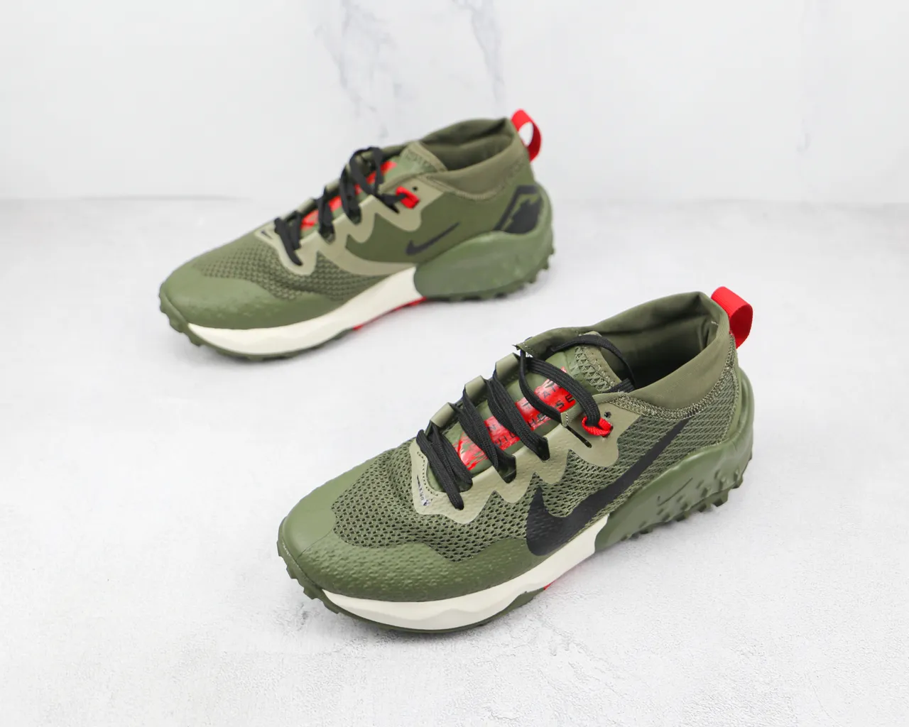 Nike Army Green Black Olive Mesh Upper Sculpted Wavy Midsole Lifestyle Sneakers 4