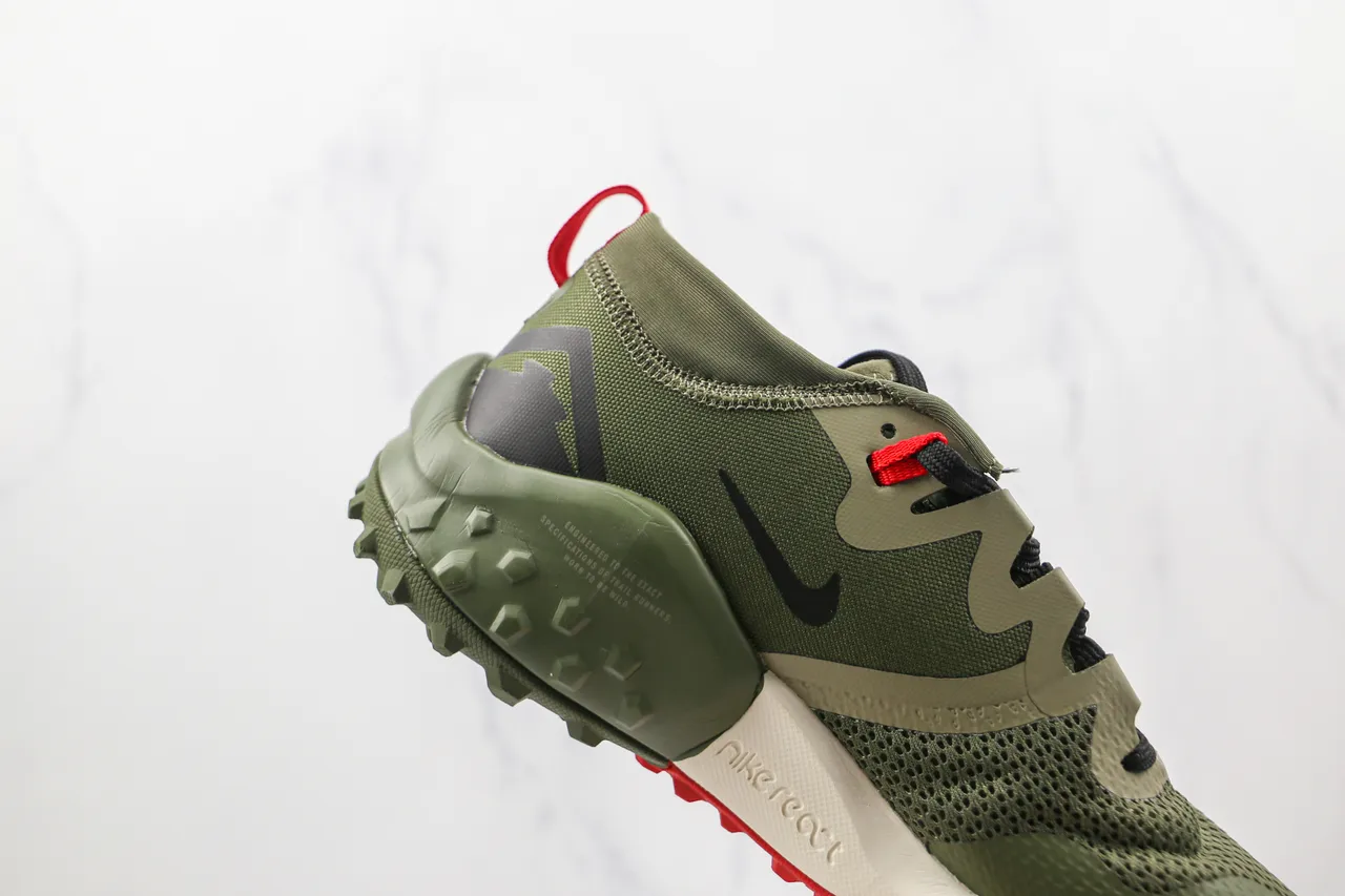 Nike Army Green Black Olive Mesh Upper Sculpted Wavy Midsole Lifestyle Sneakers 5