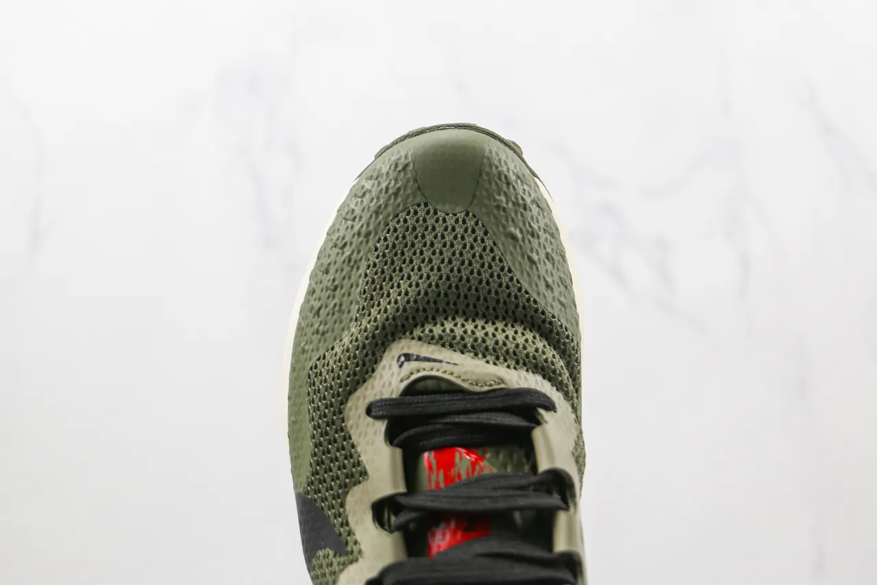 Nike Army Green Black Olive Mesh Upper Sculpted Wavy Midsole Lifestyle Sneakers 6