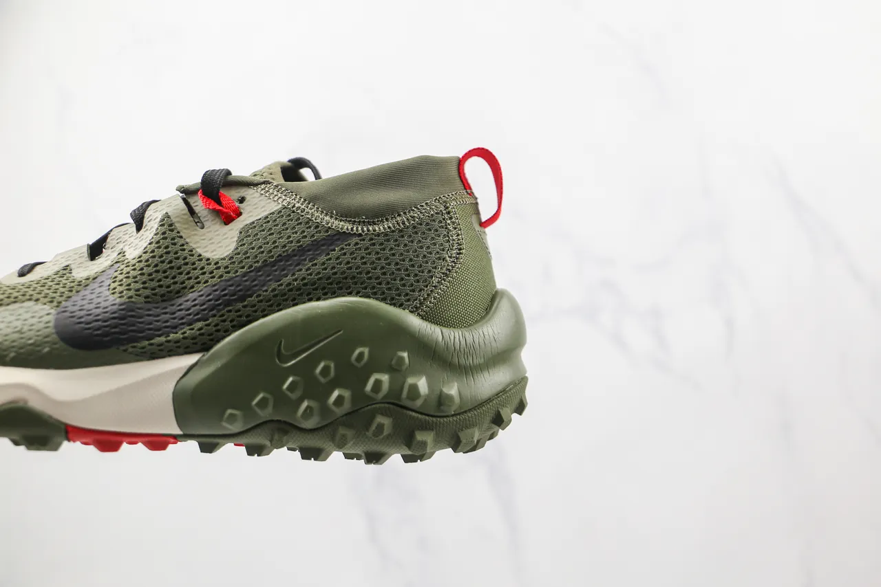 Nike Army Green Black Olive Mesh Upper Sculpted Wavy Midsole Lifestyle Sneakers 7