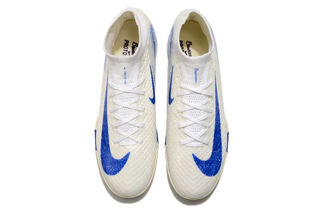Nike Beige Bleu Col de Chaussette Flyknit Upper Gazon Chaussures de football 2