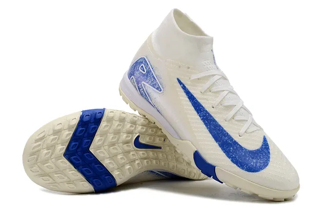Nike Beige Bleu Col de Chaussette Flyknit Upper Gazon Chaussures de football 3