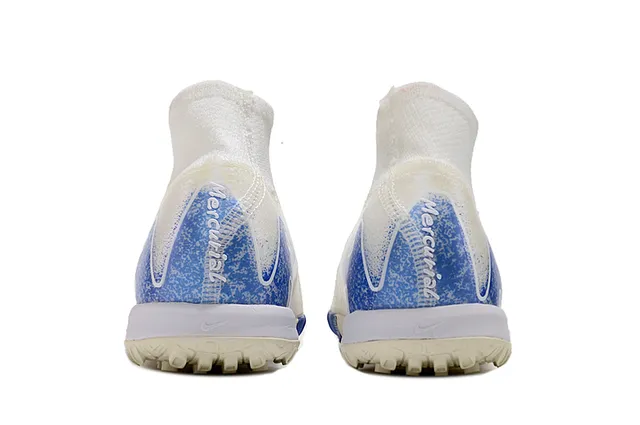 Nike Beige Bleu Col de Chaussette Flyknit Upper Gazon Chaussures de football 4