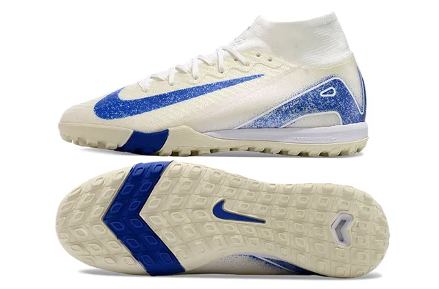 Nike Beige Bleu Col de Chaussette Flyknit Upper Gazon Chaussures de football 5