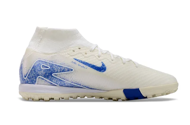 Nike Beige Bleu Col de Chaussette Flyknit Upper Gazon Chaussures de football 7