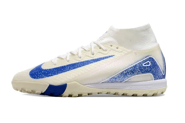 Nike Beige Bleu Col de Chaussette Flyknit Upper Gazon Chaussures de football 8