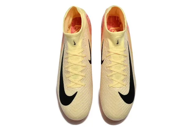 Nike Beige Orange High-Cut Sock-Fit Collar Pixelated Graphic Overlay Firm-Ground Soccer Shoes 2