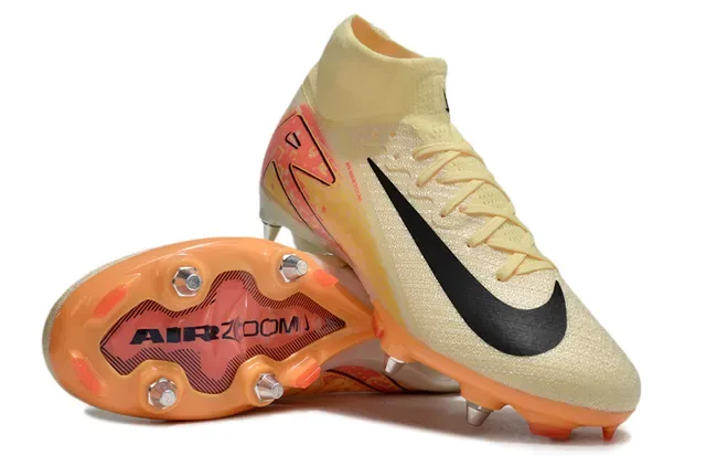 Nike Beige Orange High-Cut Sock-Fit Collar Pixelated Graphic Overlay Firm-Ground Soccer Shoes 3