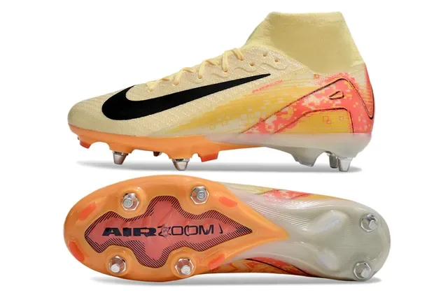 Nike Beige Orange High-Cut Sock-Fit Collar Pixelated Graphic Overlay Firm-Ground Soccer Shoes 5