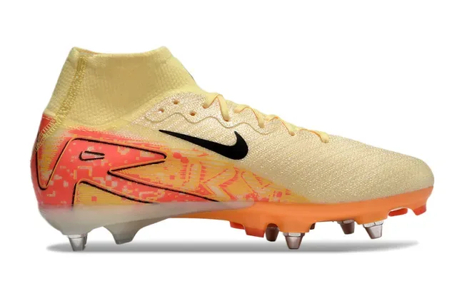 Nike Beige Orange High-Cut Sock-Fit Collar Pixelated Graphic Overlay Firm-Ground Soccer Shoes 7