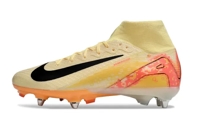 Nike Beige Orange High-Cut Sock-Fit Collar Pixelated Graphic Overlay Firm-Ground Soccer Shoes 8