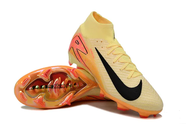 Nike Beige Orange High-Cut Sock-Fit Upper Translucent TPU Sole Plate Firm-Ground Soccer Shoes 3