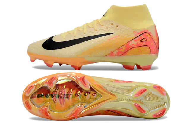 Nike Beige Orange High-Cut Sock-Fit Upper Translucent TPU Sole Plate Firm-Ground Soccer Shoes 5
