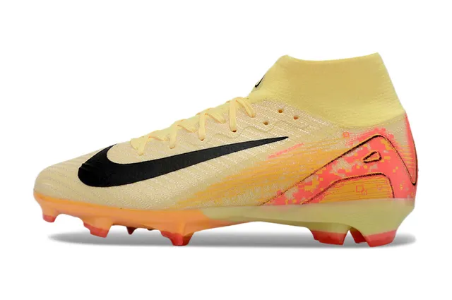 Nike Beige Orange High-Cut Sock-Fit Upper Translucent TPU Sole Plate Firm-Ground Soccer Shoes 8