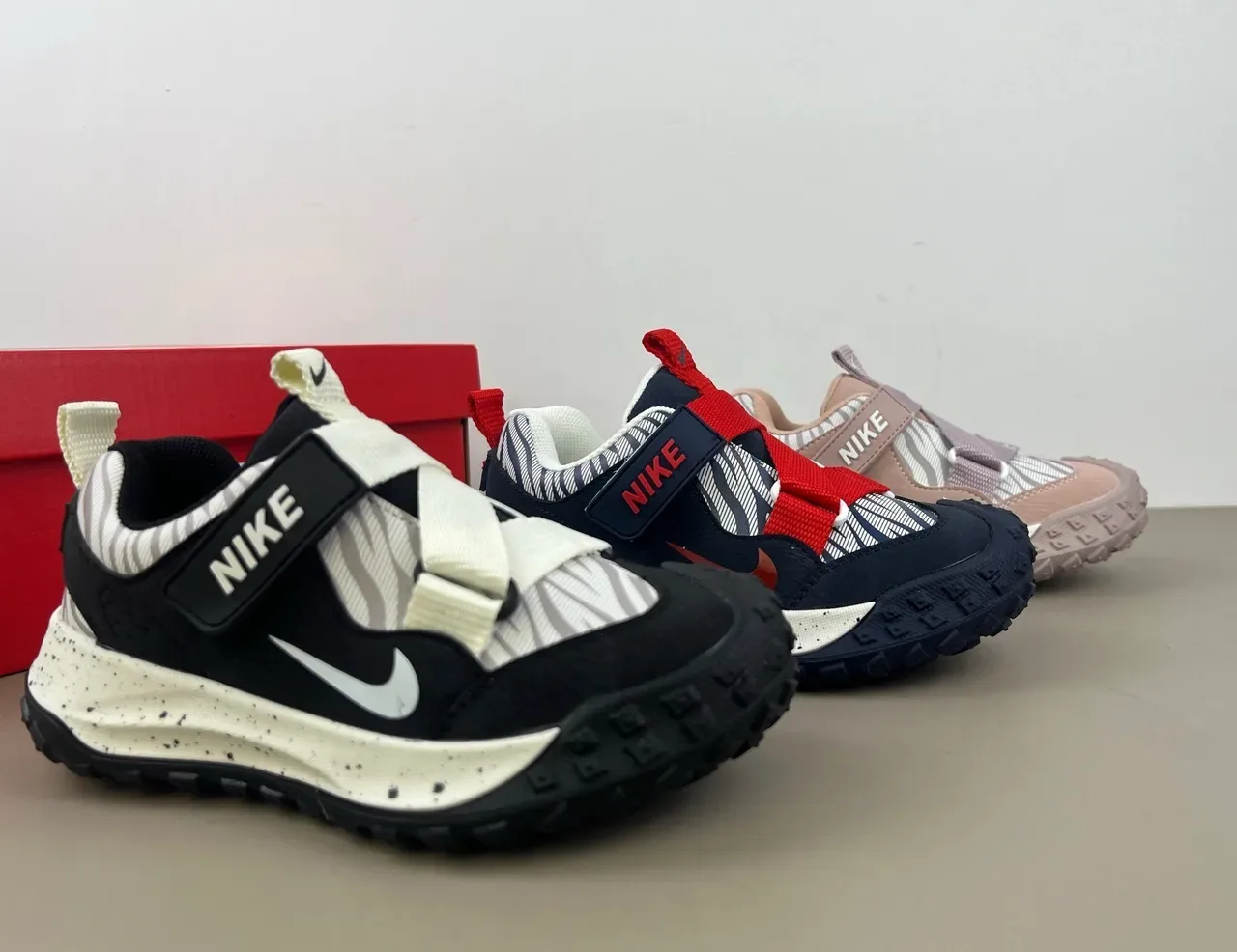 Nike Beige Pink Dual-Strap Velcro Closure Speckled Foam Midsole Lifestyle Sneakers 5