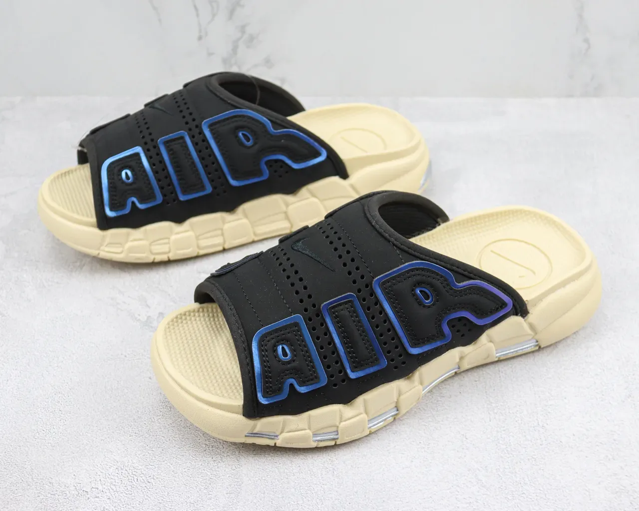 Nike Black Beige Perforated Upper Bold AIR Lettering Slippers 4