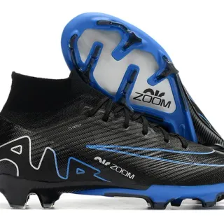 Nike Black Blue High-Cut Sock-Fit Collar Flyknit Upper Firm-Ground Soccer Shoes