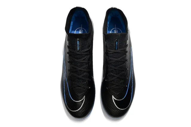 Nike Black Blue High-Cut Sock-Fit Collar Flyknit Upper Firm-Ground Soccer Shoes 2