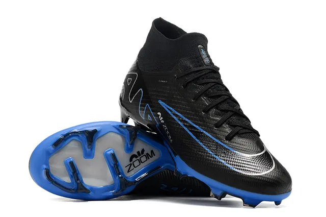 Nike Black Blue High-Cut Sock-Fit Collar Flyknit Upper Firm-Ground Soccer Shoes 3