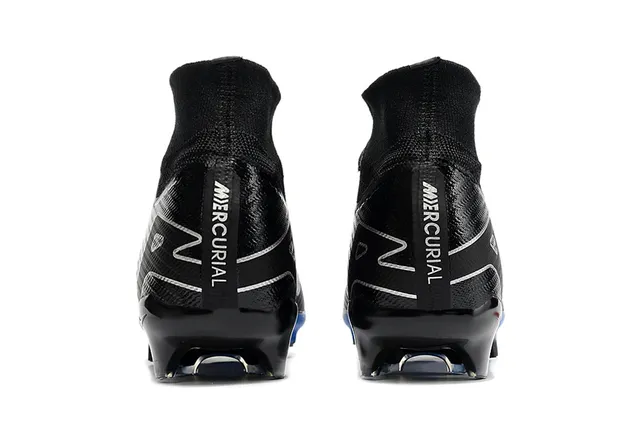 Nike Black Blue High-Cut Sock-Fit Collar Flyknit Upper Firm-Ground Soccer Shoes 4