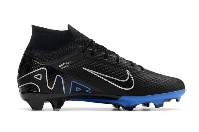 Nike Black Blue High-Cut Sock-Fit Collar Flyknit Upper Firm-Ground Soccer Shoes 7