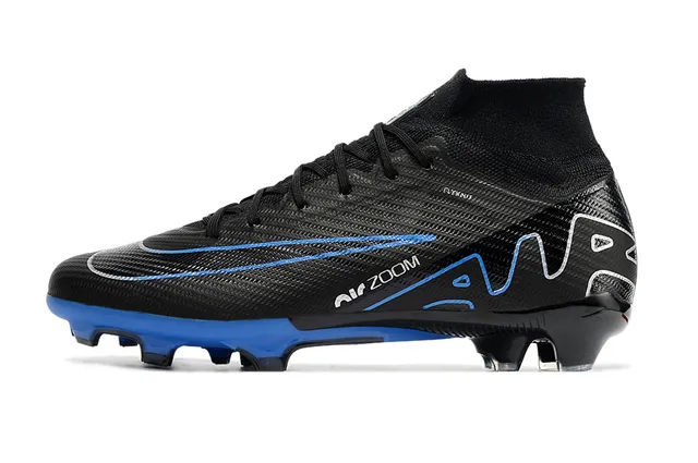 Nike Black Blue High-Cut Sock-Fit Collar Flyknit Upper Firm-Ground Soccer Shoes 8