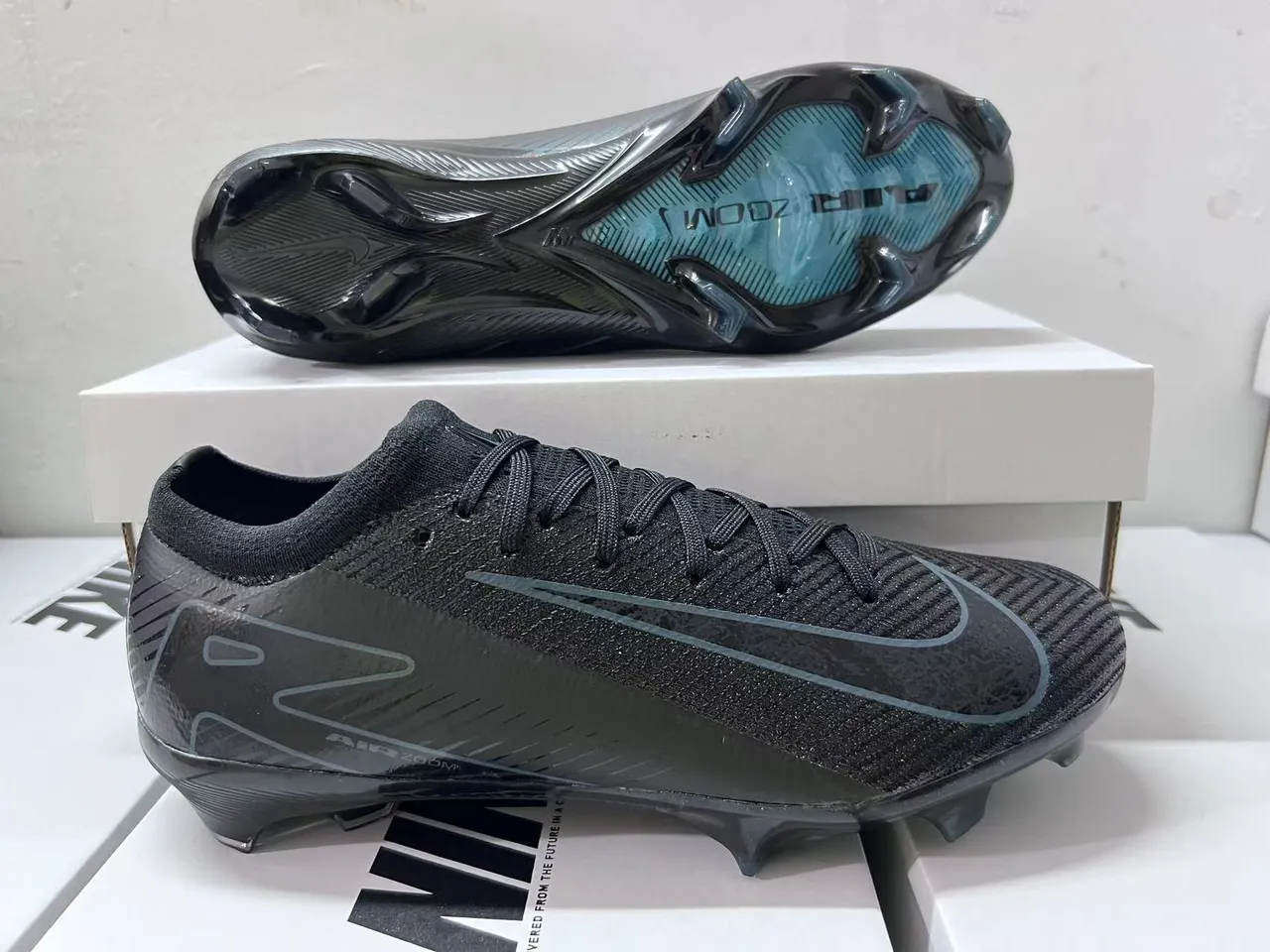 Nike Black Blue Low-Cut Knit Upper Integrated Sock Collar Firm-Ground Soccer Shoes 13