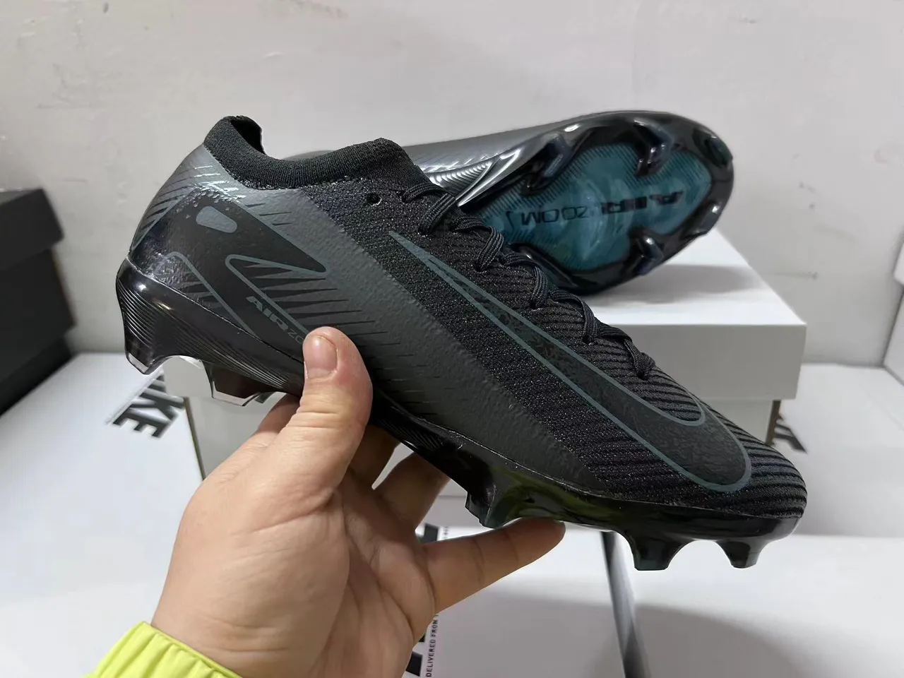 Nike Black Blue Low-Cut Knit Upper Integrated Sock Collar Firm-Ground Soccer Shoes 17