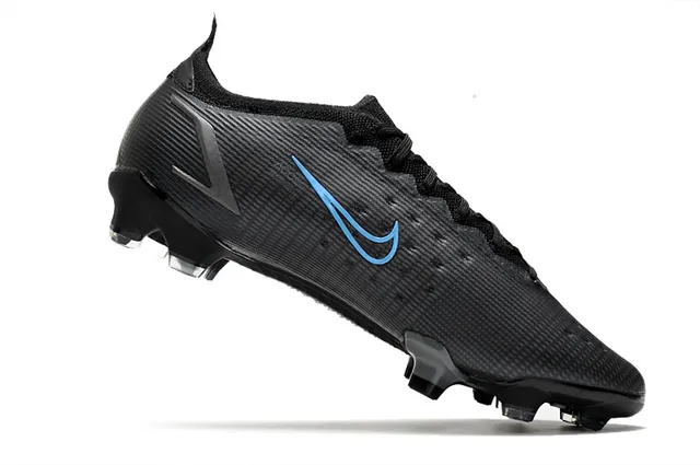 Nike Preto Azul Sapatos de Futebol de Baixo Corte Colar de Meia Texturizado Superior Sintético Sola Firme 3