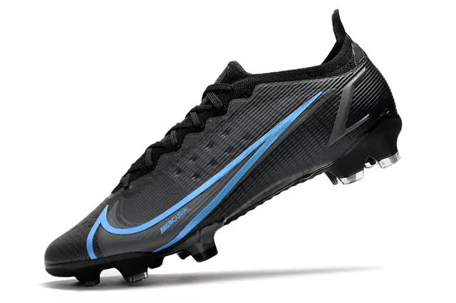 Nike Preto Azul Sapatos de Futebol de Baixo Corte Colar de Meia Texturizado Superior Sintético Sola Firme 4