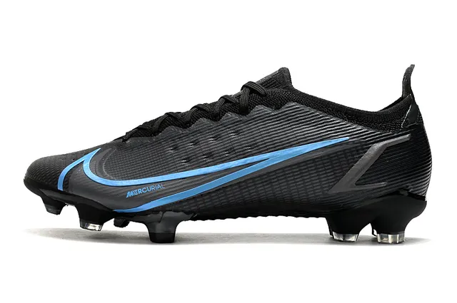 Nike Preto Azul Sapatos de Futebol de Baixo Corte Colar de Meia Texturizado Superior Sintético Sola Firme 5