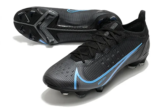 Nike Preto Azul Sapatos de Futebol de Baixo Corte Colar de Meia Texturizado Superior Sintético Sola Firme 6