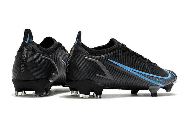 Nike Preto Azul Sapatos de Futebol de Baixo Corte Colar de Meia Texturizado Superior Sintético Sola Firme 7