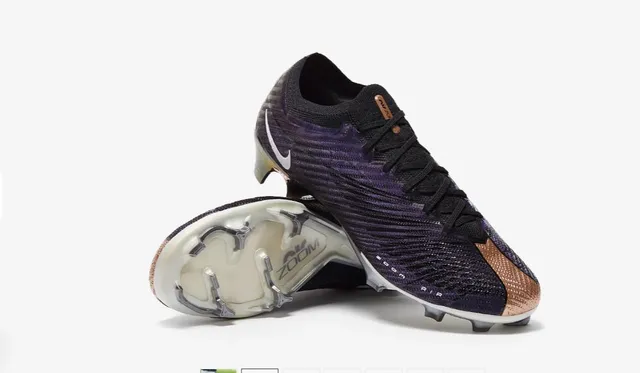Nike Black Gold Knit Upper Metallic Toe Overlay Firm-Ground Soccer Shoes 6