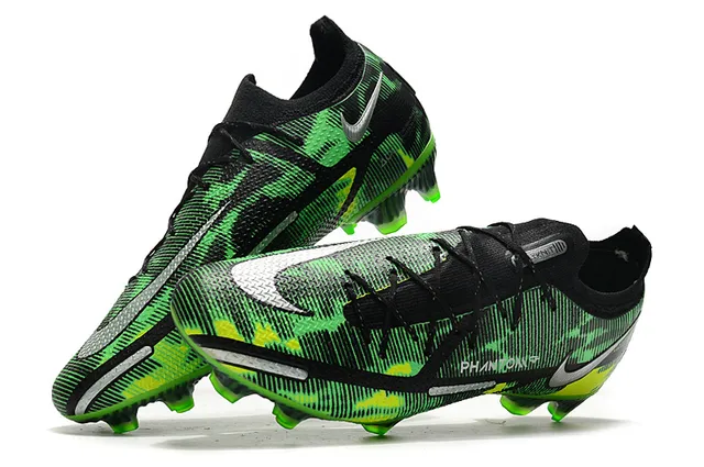 Nike Noir Vert Lacets Asymétriques Empeigne Synthétique Texturée Upper Chaussures de Football pour Terrain Firme 2