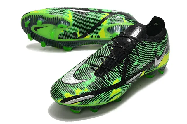 Nike Noir Vert Lacets Asymétriques Empeigne Synthétique Texturée Upper Chaussures de Football pour Terrain Firme 6
