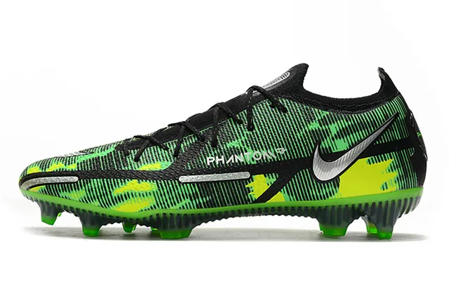 Nike Noir Vert Lacets Asymétriques Empeigne Synthétique Texturée Upper Chaussures de Football pour Terrain Firme 10