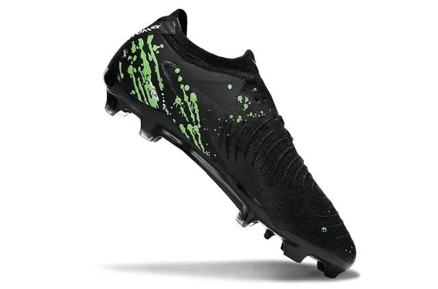Nike Black Green Low-Cut Knit Upper Abstract Paint-Splatter Graphics Firm-Ground Soccer Shoes 2