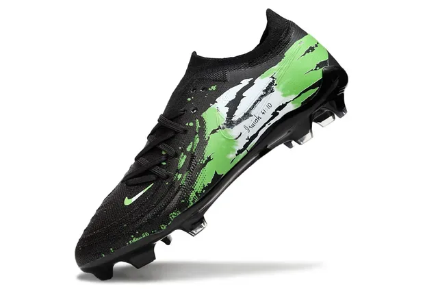 Nike Black Green Low-Cut Knit Upper Abstract Paint-Splatter Graphics Firm-Ground Soccer Shoes 3