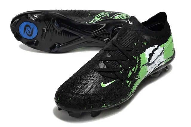 Nike Black Green Low-Cut Knit Upper Abstract Paint-Splatter Graphics Firm-Ground Soccer Shoes 4