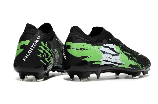 Nike Black Green Low-Cut Knit Upper Abstract Paint-Splatter Graphics Firm-Ground Soccer Shoes 5