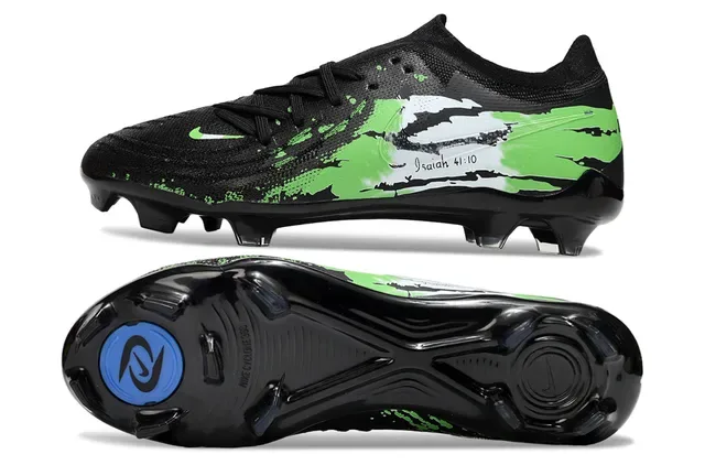 Nike Black Green Low-Cut Knit Upper Abstract Paint-Splatter Graphics Firm-Ground Soccer Shoes 6