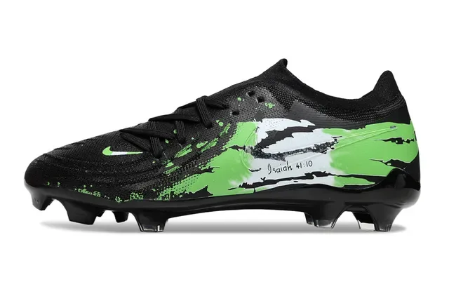 Nike Black Green Low-Cut Knit Upper Abstract Paint-Splatter Graphics Firm-Ground Soccer Shoes 7